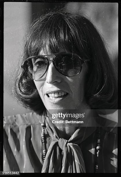 Margo St. James, San Francisco, leader of COYOTE, a group offering support to women charged with prostitution, talked to reporters in the Hennepin...
