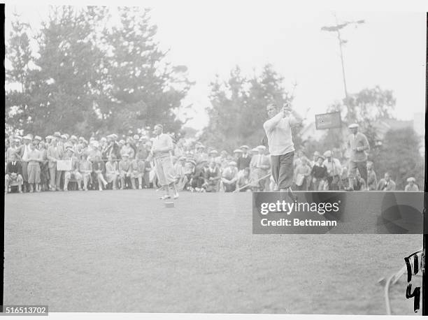 Pebble Beach, California: Photo shows Harrison Johnston in action at the Pebble Beach Course in Del Monte, California, playing in the U. S. G. A....