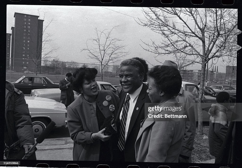 Harold Washington with Two Women Supporters