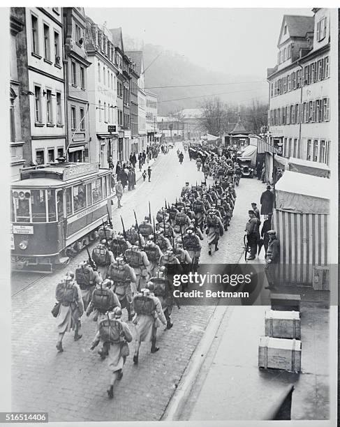 Simple, yet impressive ceremony attended the evacuation of the second zone in the Rhineland by French troops, when the French Tricolor was lowered...