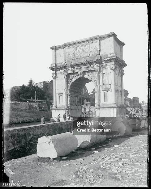 The Arch of Titus is shown, commemorating Titus defeat of the Jews in A.D. 70. In the middle ages the Arch was used as a fortress by the Frangipani....