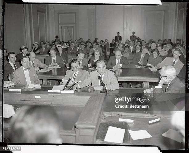 Photo shows Artie Shaw during testimony. He shed a few tears while recounting his rise to fame from a poor beginning.