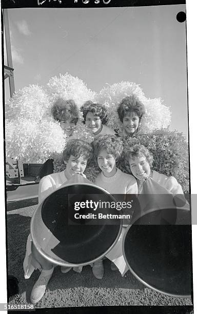 New York, New York: Gotham Bowl game cheerleaders arrive from Southwest. Hotel Manhattan. L. To R. Marsha Hendrickson Nan Richards and Eileon Monson,...