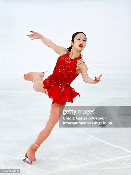 Marin Honda From Japan skates during the Ladie's Free Skating program of the ISU World Junior Figure Skating Championships 2016 at The Fonix Arena on...