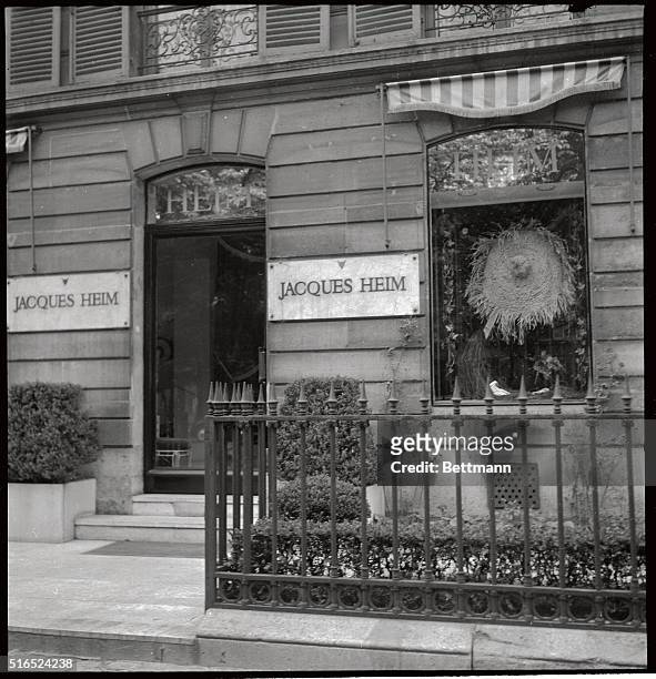 This photo shows the exterior view of Jacques Heim's shop at Avenue Matignon, in Paris.