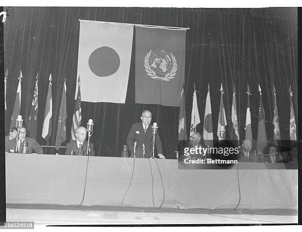 Tokyo, Japan: Opening Asian Economic Conference In Tokyo: At left above Japanese Prime Minister Ichiro-Hatoyama is shown addressing the opening...