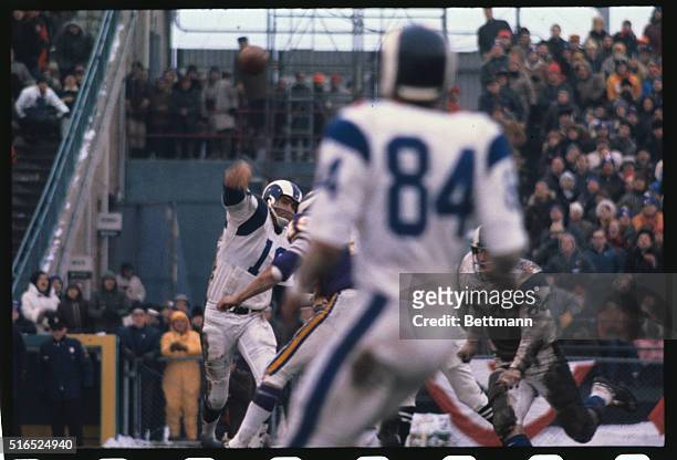Minneapolis: The following action in the third quarter of the NFL playoff here between the Minnesota Vikings and the Los Angeles Rams. Roman Gabriel...