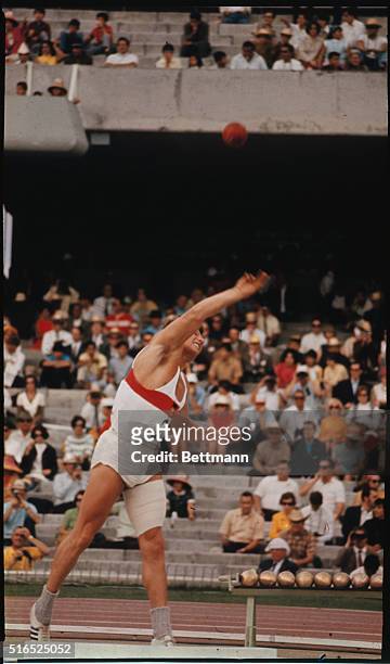 Mexico City: Kurt Bendlin in Shot Put event of the Decathlon 1968 Olympics.