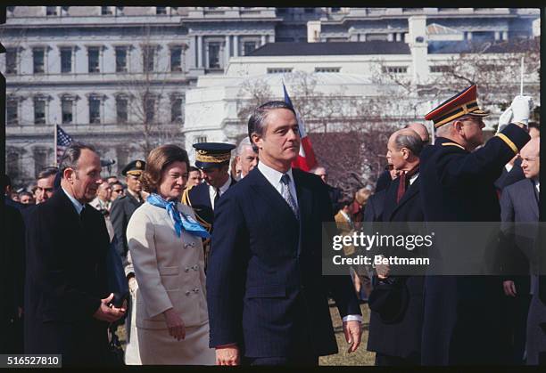 Washington: President Nixon welcomes French President Georges Pompidou during ceremonies on White House South Lawn.