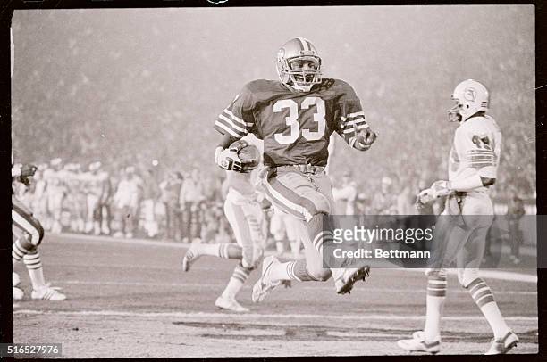 Roger Craig files into the endzone after taking in a Montana pass for a 16 yard touchdown in the 3rd quarter 1/2. Craig scored three touchdown as the...