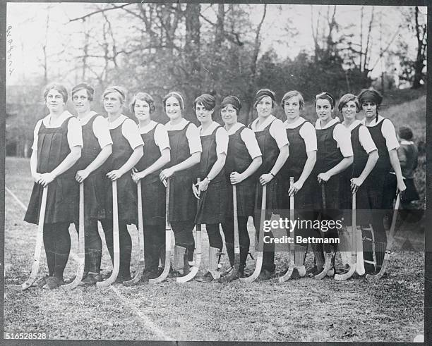 Bryn Mawr's Speedy Hockey Team. In the above photo are shown the young ladies who wield speedy sticks on the hockey team of Bryn Mawr College, at...