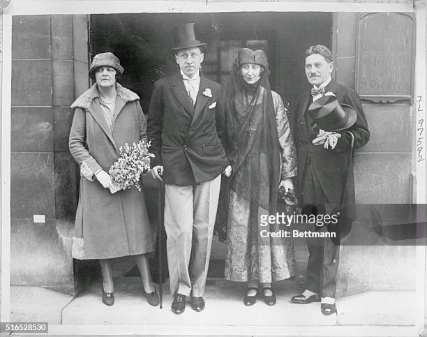 British writers Osbert Sitwell and his sister, Edith at the wedding of their brother Sacheverell Sitwell at St George's Anglican Church in Paris,...
