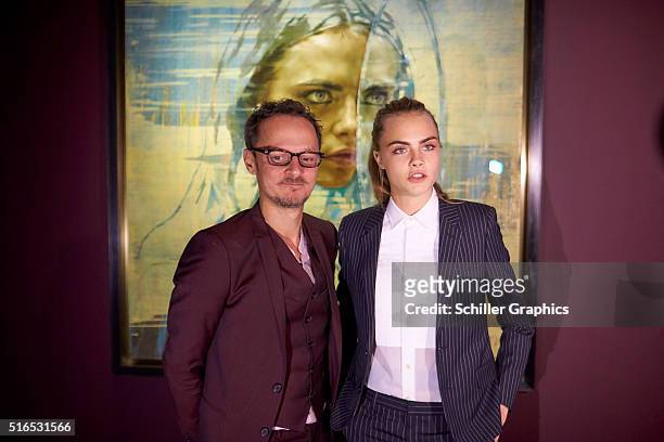 Jonathan Yeo and Cara Delevingne attend the 'Jonathan Yeo Portraits' exhibition opening at the Museum of National History at Frederiksborg Castle on...
