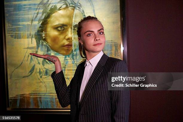 Cara Delevingne attends the 'Jonathan Yeo Portraits' exhibition opening at the Museum of National History at Frederiksborg Castle on March 19, 2016...