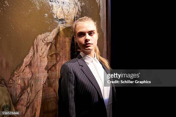 Cara Delevingne attends the 'Jonathan Yeo Portraits' exhibition opening at the Museum of National History at Frederiksborg Castle on March 19, 2016...