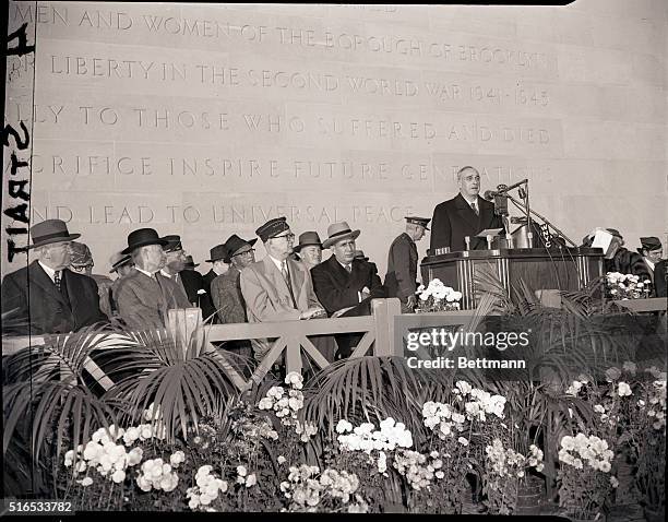Brooklyn, NY- Picture shows : George V. McLaughlin; former Supreme Court Justice, Lewis L. Fawcett; Boro President, Cashmore; Mayor V. Impellitteri;...