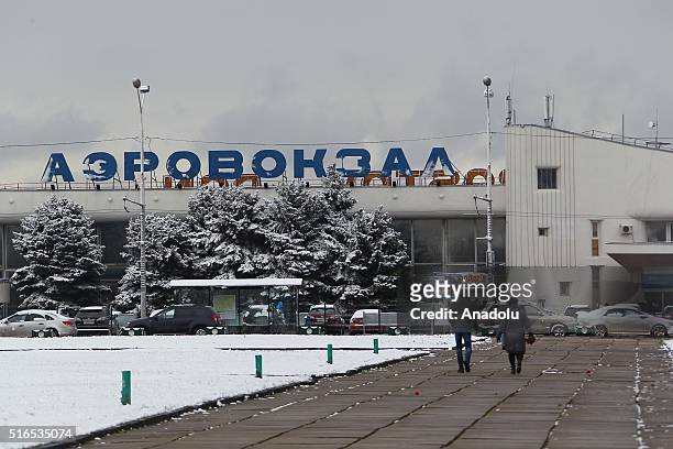 An outside view of the airport building in Rostov-on-Don where a plane crashed killing all 62 people onboard on March 19, 2016. A Dubai passenger...