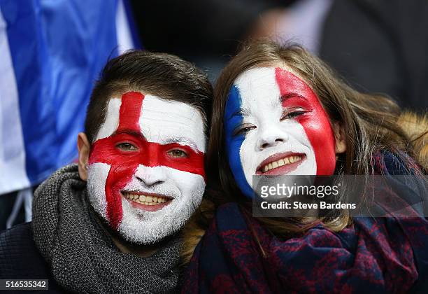 England and France supporters soak up the atmosphere prior to the RBS Six Nations match between France and England at Stade de France on March 19,...