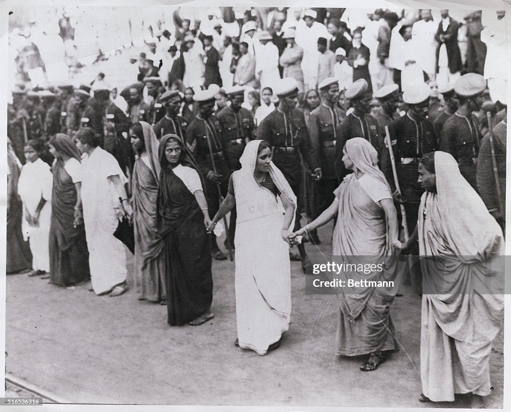 Indian Women Forming Human Chain During Demonstration