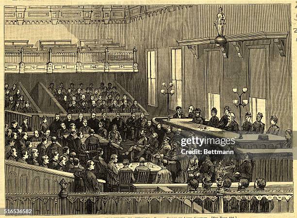 The trial of the Anarchists in Chicago, from a sketch by Louis Gasselin. Undated illustration.