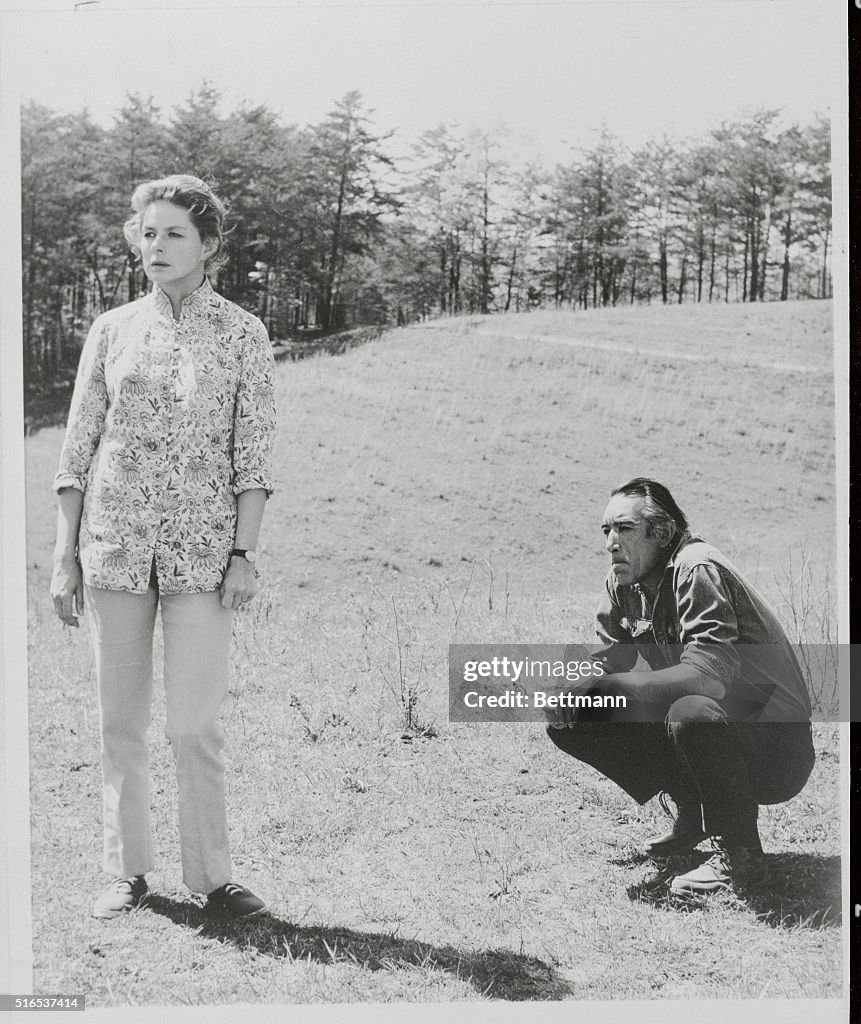 Ingrid Bergman and Anthony Quinn Taking Break