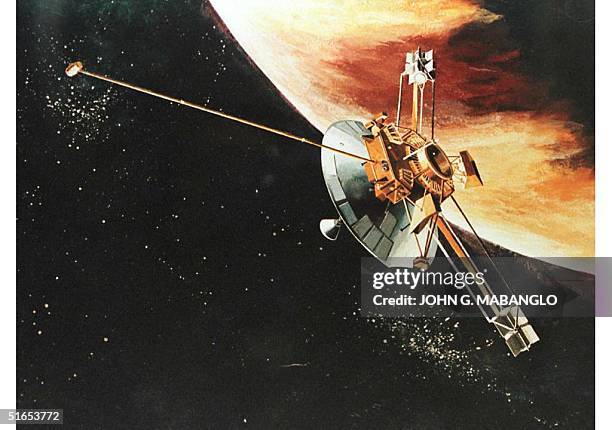 This is an artist rendition of the Pioneer 10 spacecraft as it passes the planet Jupiter. Today, marks the end of the United States' longest running...