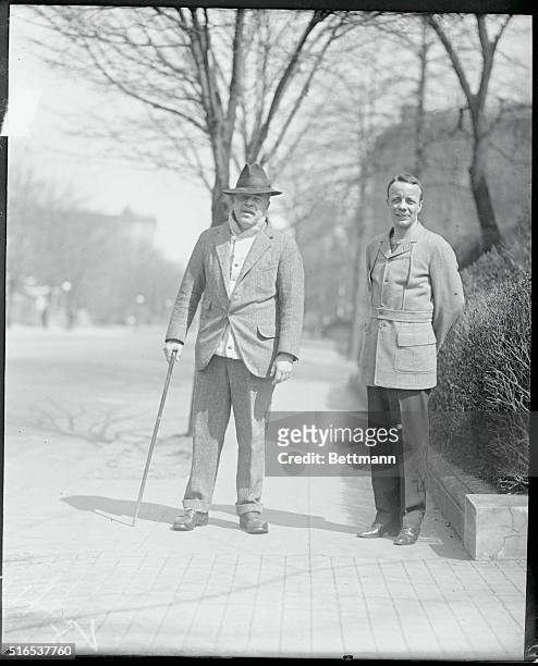 Left to right. Congressman Nick Longworth, with his brother in law Teddy Roosevelt, Asst. Secretary of the Navy off on a long hike thru Rocky Creek...
