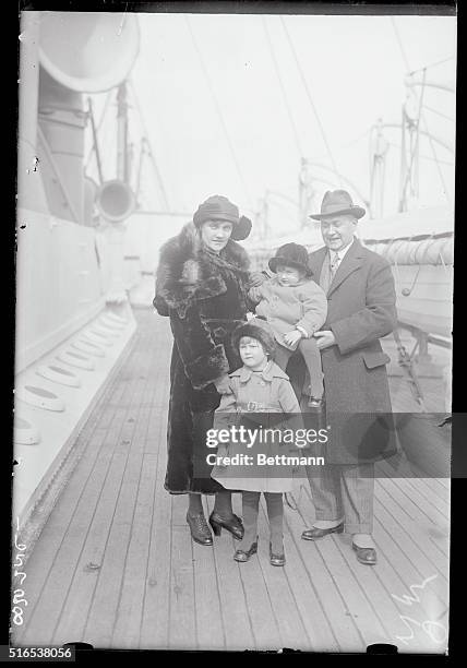 Stockholm arrives. Mr. And Mrs. Nils Jaenson with their son Willie and their daughter Kitty on their arrival here en route to Montreal where Mr....