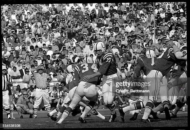 Thirty-year-old Johnny Unitas showed flashes of his old-time brilliance as he led the Colts to a 13-7 win over the Los Angeles rams. Unitas, a...
