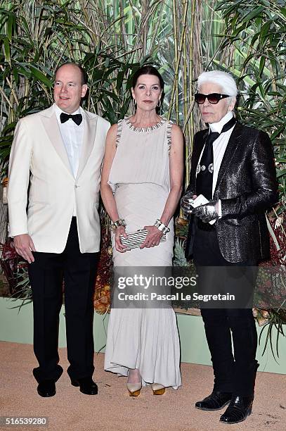 Prince Albert II of Monaco,Princess Caroline of Hanover and Karl Lagerfeld attend The 62nd Rose Ball To Benefit The Princess Grace Foundation at...