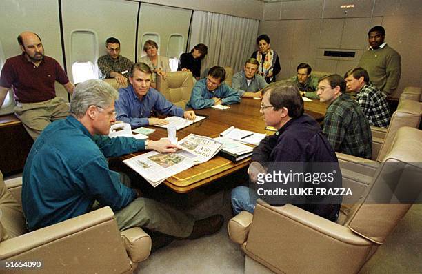 President Bill Clinton and Federal Emergency Management Administration Director James Lee Witt , meet 22 April with a delegation from North and South...