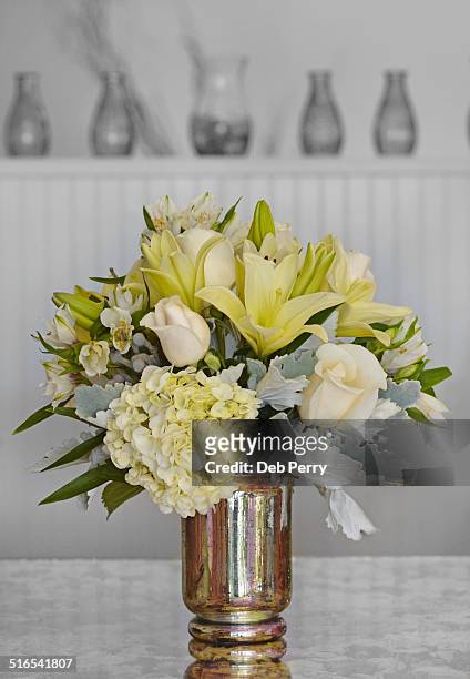 silver floral arrangement - cineraria maritima stock pictures, royalty-free photos & images