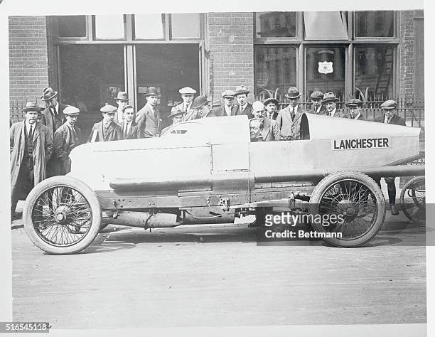 England Has a Novel Racing Automobile. The new Lanchester racing car which is entered in many of the English Auto Classics. The driver of the machine...
