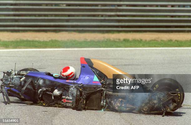 Austrian Formula One driver Roland Ratzenberger in his car just after his spectacular crash during the second practice on Imola track 30 April 1994...