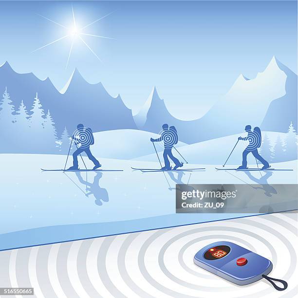 skiers with avalanches-transceiver for more safety - transceiver stock illustrations