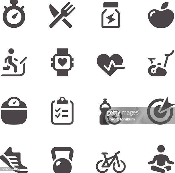 ilustraciones, imágenes clip art, dibujos animados e iconos de stock de conjunto de iconos de ejercicios - cardiovascular exercise