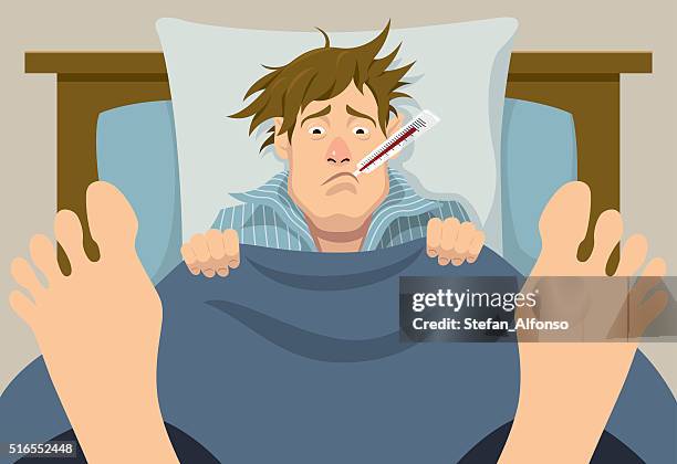 kranken mann liegen im bett - lying down stock-grafiken, -clipart, -cartoons und -symbole