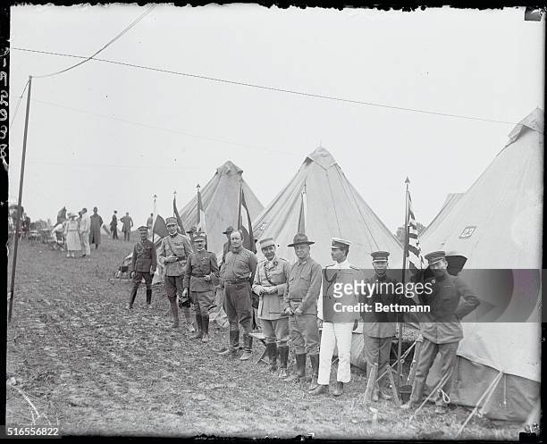 Gettysburg, PA.: Foreign Military Leaders At Marines Encampment. Allied officers who have been in camp with the U. S. Marines at battle and the...