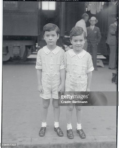 Chaplin Boys Arrive in Hollywood. Sidney Chaplin, aged 6, and his brother, Charles, aged 7, sons of the famous motion picture comedian arrived in Los...