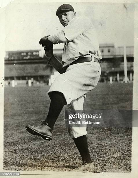 Picture shows Joe McGinnity, famous hurler, who was the first former National League player to to sign a contract with the AMerican League team when...