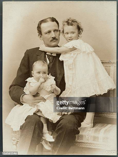 Prince Charles of Sweden with two young children. Photo ca. 1900's.