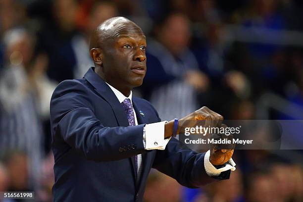 Head coach James Jones of the Yale Bulldogs directs his team during the second half against the Duke Blue Devils during the second round of the 2016...