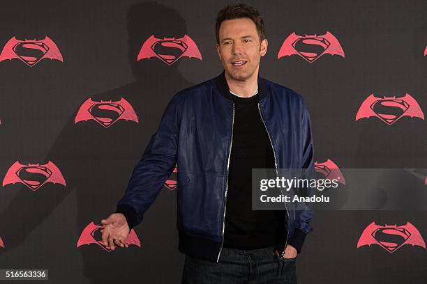 American actor Ben Affleck poses for pictures during the Batman v Superman Movie photocall at St Regis Hotel in Mexico City, Mexico on March 19, 2016