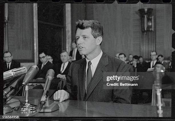 Making no attempt to hide his irritation, Senator Robert F. Kennedy, , appeared before the Senate Judiciary subcommittee today to protest what he...