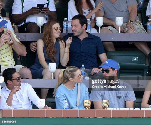 Actress Holland Roden , Josh Ludmir and Whitney Port and Tim Rosenman visit the Moet and Chandon Suite at the 2016 BNP Paribas Open on March 19, 2016...