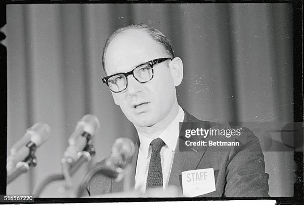 Professor Eric Wolf of the University of Michigan speaks to part of the "teach-in" held at Sheraton Park Hotel to debate the American policies in...