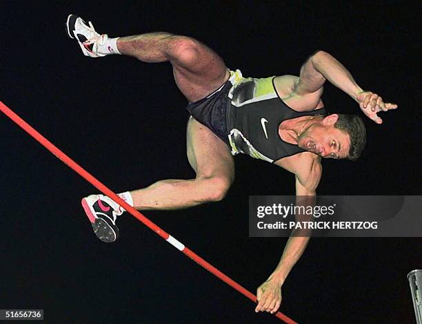 Ukrainian pole vaulter Serguei Bubka misses the 5m80 mark during the Herculis athletics meeting in Monaco 16 August.