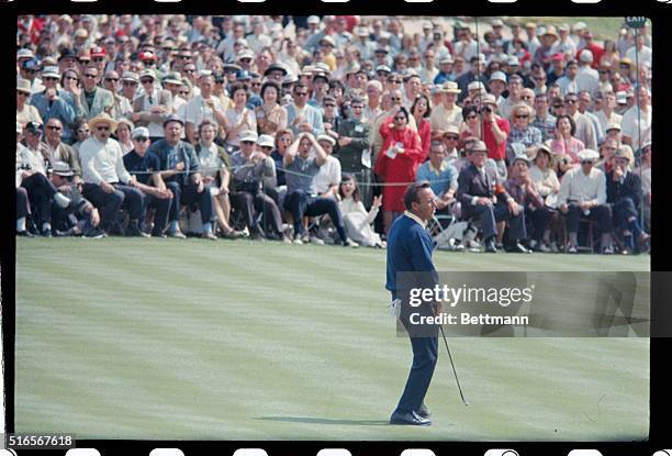 Arnold Palmer on the second green during the third round of play in the Masters Golf Tournament.