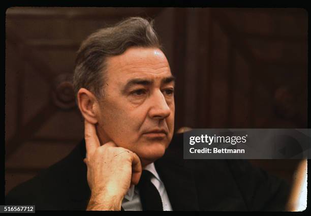 Washington, D.C.: Minnesota Senator Eugene J. McCarthy listens to testimony being given before the Senate Foreign Relations Committee, February 8th.