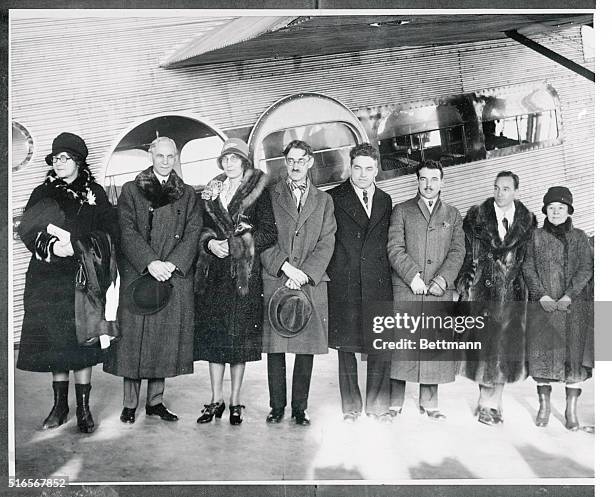 This photo, taken before Mrs. Evangeline Lindbergh, mother of America's hero of aviation, hopped off from Detroit to join her son in Mexico for the...